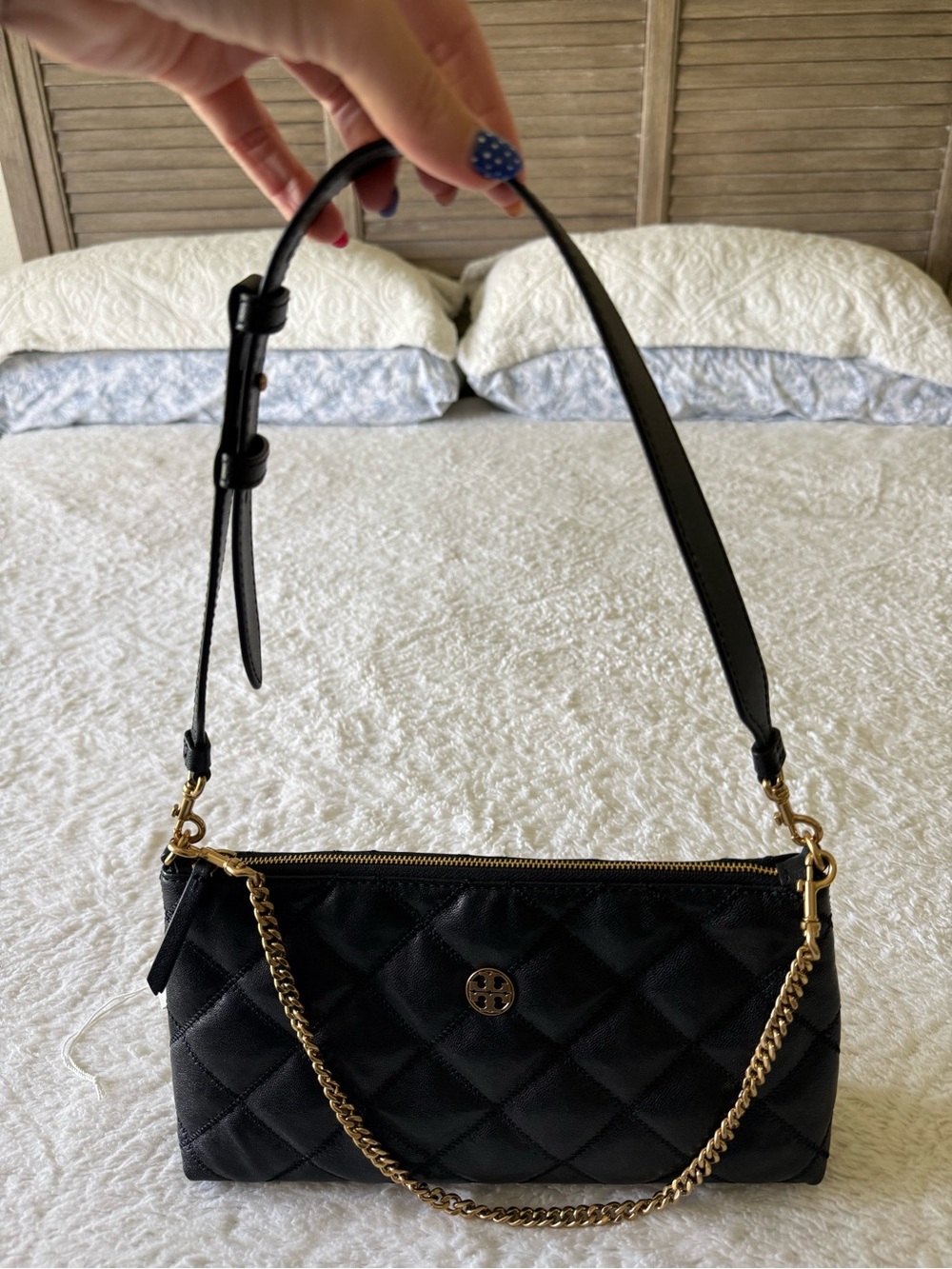 Tory Burch Black Quilted Shoulder Bag with Gold Chain